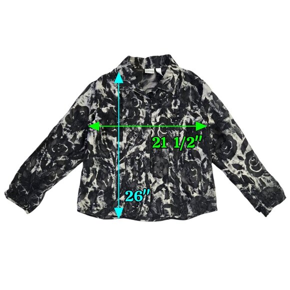 Vintage Chico's Black White Floral Sheer Mesh Burnout Lightweight Jacket Y2K - Picture 3 of 7